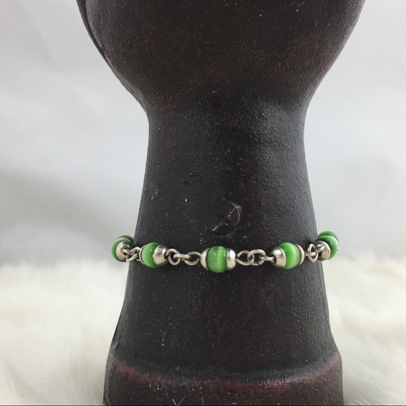 Sterling Silver Mexico Green Cat’s Eye Bracelet - Picture 7 of 7